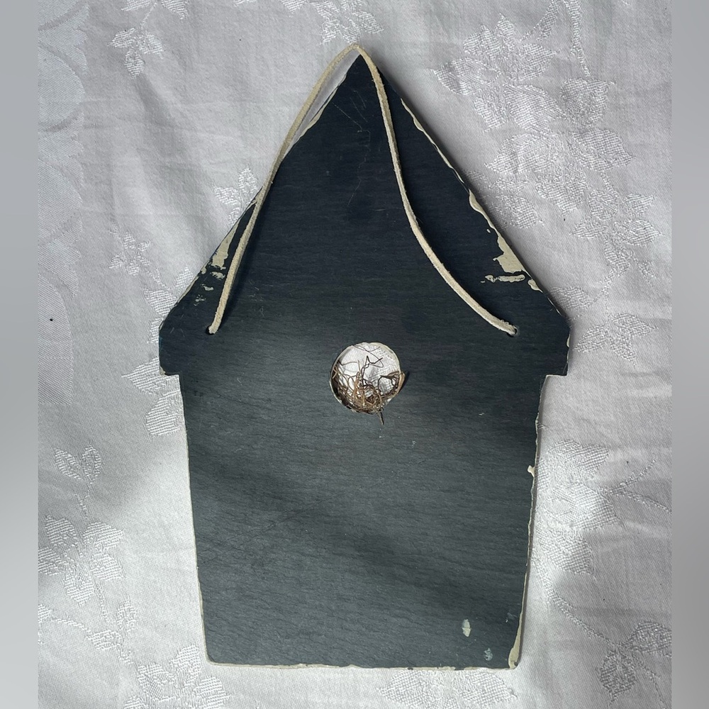 Vintage Slate Birdhouse Wall Hanging Decor Handpainted Flowers Bird Nest 11.5” - Picture 2 of 4